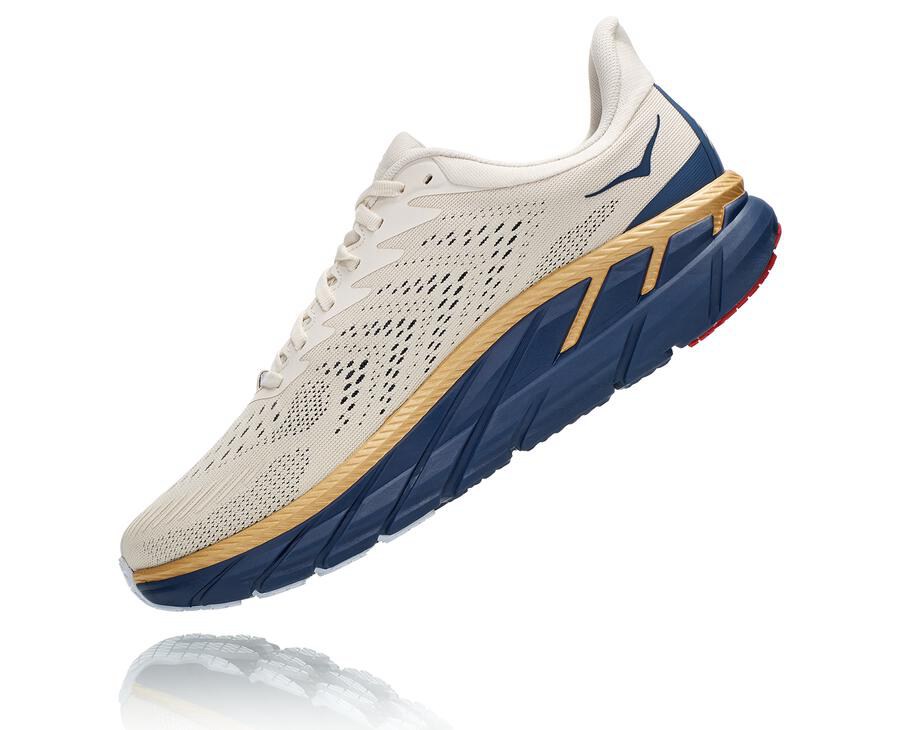 Hoka Australia One One Clifton 7 - Mens Running Shoes White/Blue - CNJXO-4108